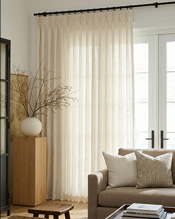 Pinch Pleat Curtains in white for a bright neutral living room